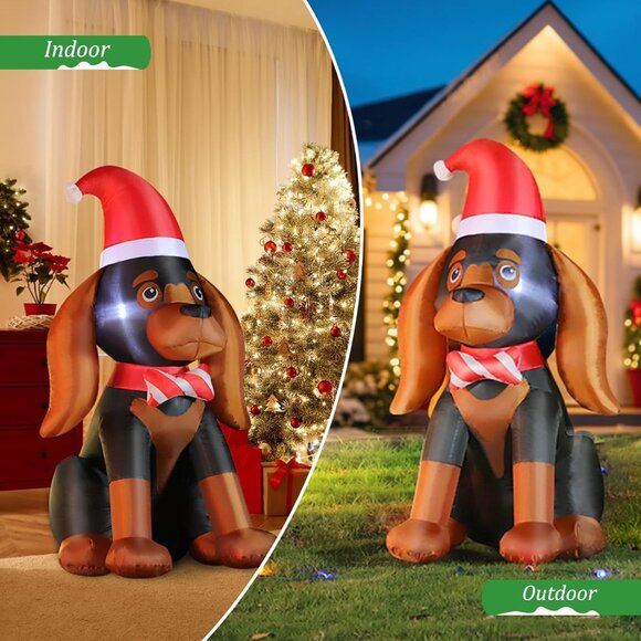 ⚡4FT Christmas Inflatables Puppy Yard Dog with Santa Hat Outdoor Decorations - Picture 6 of 6